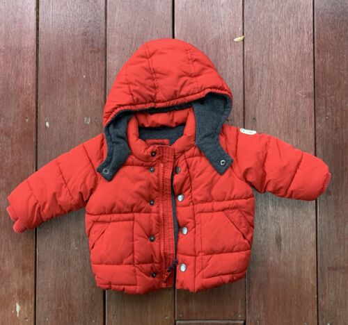Baby Gap 6-12 Months Unisex Puffer Coat with Hood Fleece Lining Snap-up Red - Picture 1 of 12