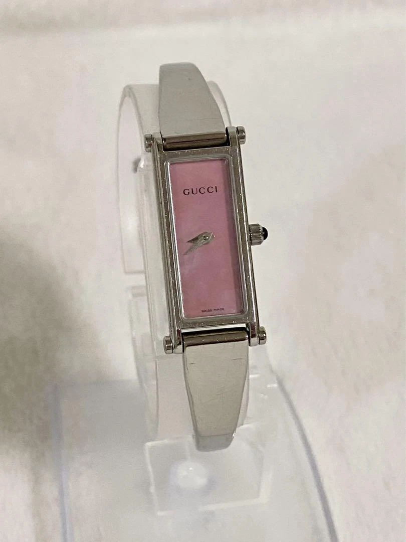 Montre Gucci Qz 1500L Bracelet Carrée Rose Coquille Lettres Montre Femme