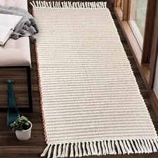 Rust & Ivory Providence Throw Rug 2x4.25 feet |Hand Woven Farmhouse Rug | Gre...