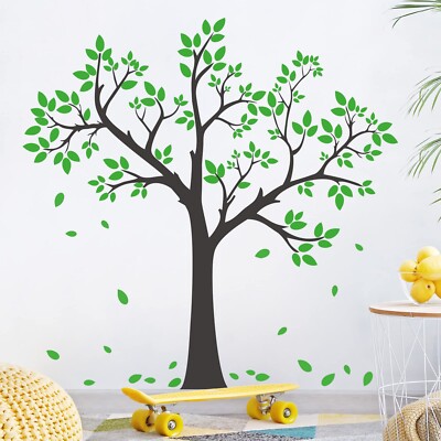 3D Green Tree Wall Decals Leaves Wall Stickers DIY Removable Vinyl Big Trunk ...