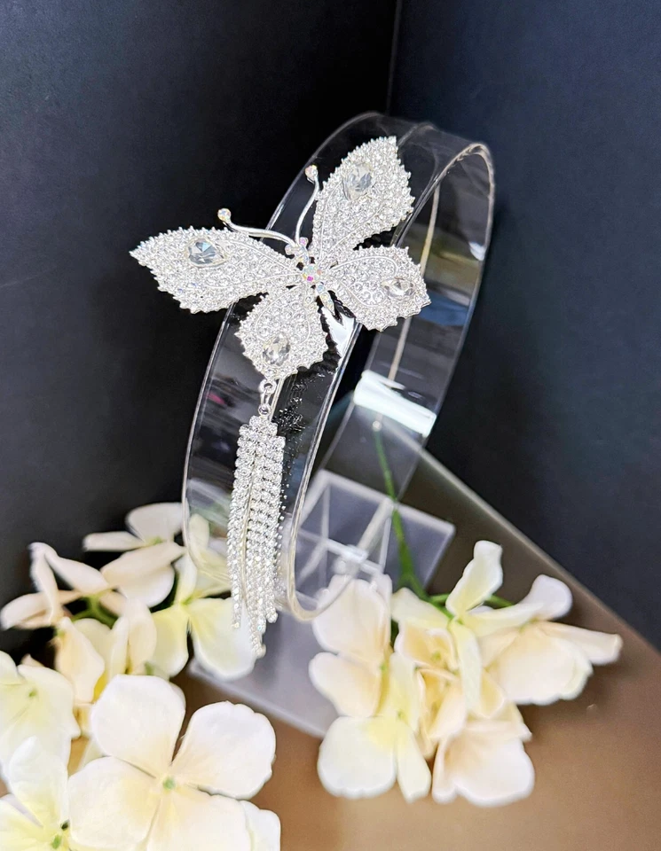 Butterfly Headband, Butterfly Costume Crown, Silver Hair Crown, Halo Party Crown - Image 3 of 4