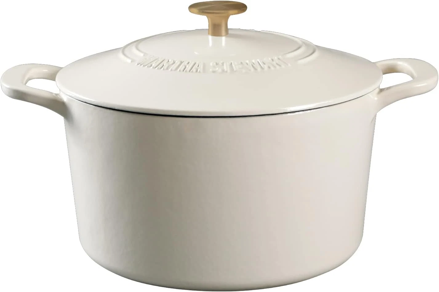 Gatwick 7QT Enamel Cast Iron Dutch Oven in Linen with Gold Knob