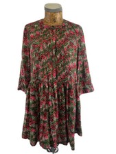 NEXT DRESS 10 PINK GREEN BOHO Floral Short Oversize Bell Sleeves Blouson Ditsy