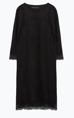 Zara faux suede combined lace shift dress-black-size XS-NWT | eBay
