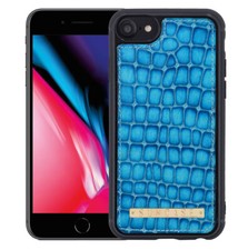 Suncase Luxury Backcover Leder Backcase Handy Tasche Croco Türkis für iPhone 7