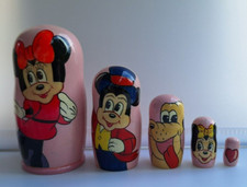 Minnie Mouse, Mickey Mouse and Goofy; Wooden Nesting Dolls 4', 5 Pcs, Great Gift