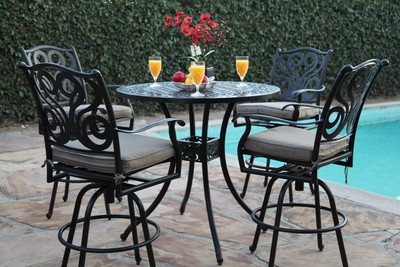 Outdoor Patio Furniture Perris Collection 5 Piece Aluminum 42" Bar Table Set With 4 Swivel Bar Stool (609722581349)
