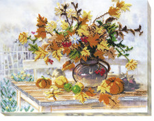 DIY Bead Embroidery Needlepoint Kit "Autumn bunch of flowers " Stitching