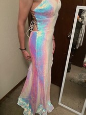 Size 6 dress, New, Sequin-iridescent-prom-dress, Glitter Mermaid White Long