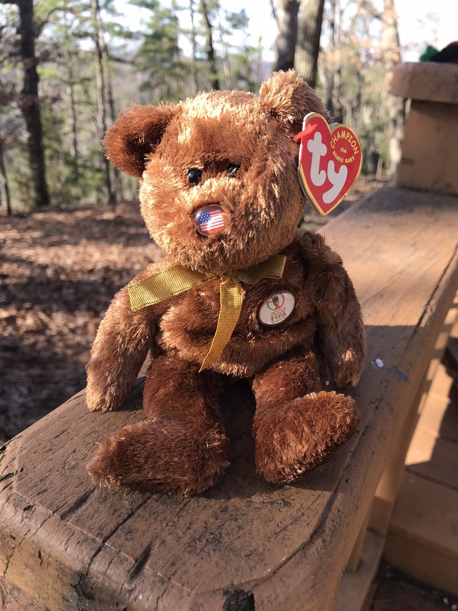 2002 FIFA World Cup Japan/Korea TY Beanie Babies CHAMPION the Bear