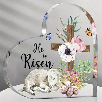 Easter Religious Gifts Acrylic Heart Plaque Gift Lamb and Cross Designs