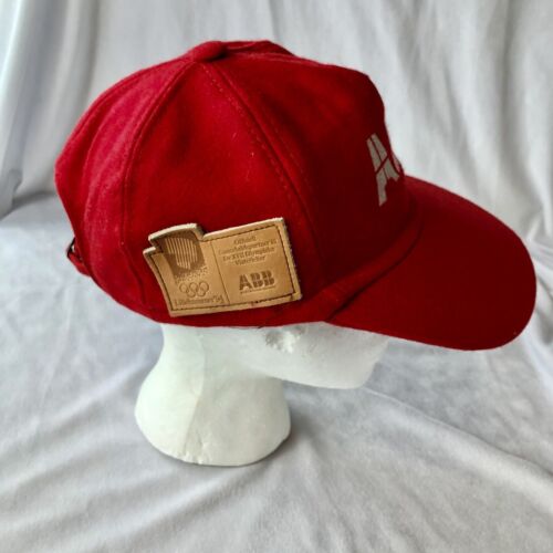 Vintage 1994 Winter Olympics Lillehammer ABB Red Fleece Hat Sponsor Cap