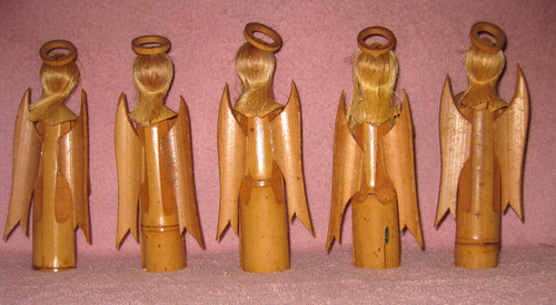 BAMBOO ANGELS PLAYING MUSICAL INSTRUMENTS, 5 VINTAGE, TAIWAN, NOS? - Picture 3 of 13