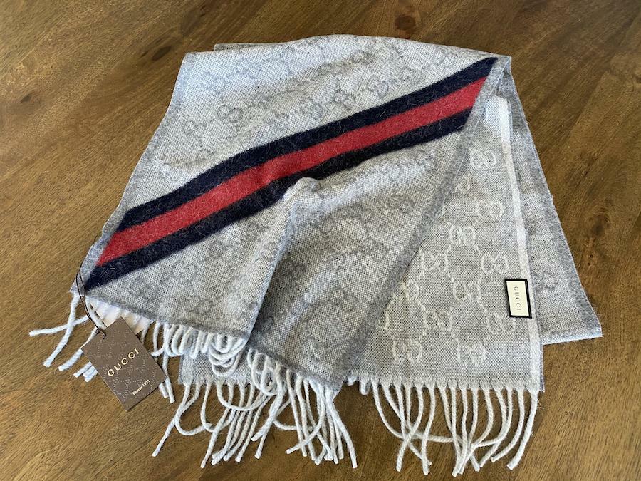 GUCCI New Nikky 570603 Web Fringe Wool Alpaca Zinc Blue Gray