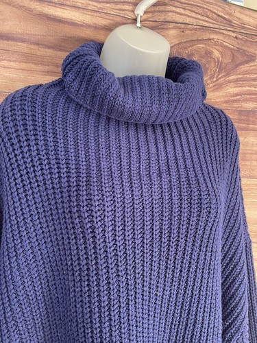 Free People Turtleneck Sweater Size Large Blue Chunky Oversized Comfy Soft NWT - Picture 4 of 14