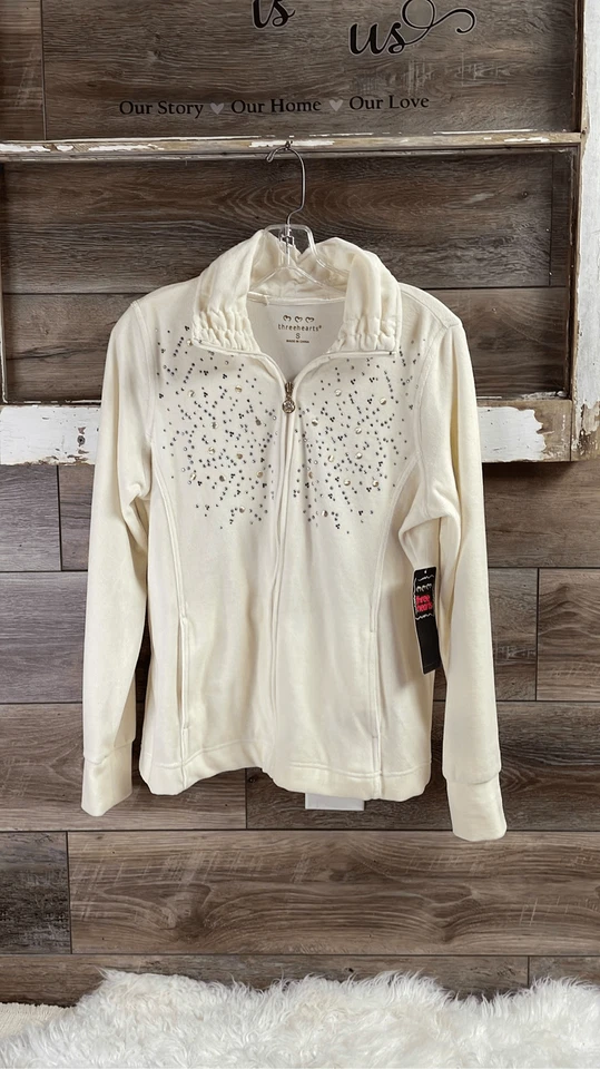 Chaqueta ThreeHearts Velour Off White Tachonada Nueva Con Etiquetas Foto 3 de 4