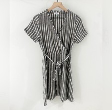 Susina Surplice Faux Wrap Dress Gray Stripe Size XS