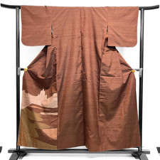 Japanese Kimono Silk Chocolate Color Length 61" From Japan