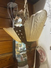 1930s  Art Deco  3 Light Slip Shade Chandelier All Orig. by Moe Bridges