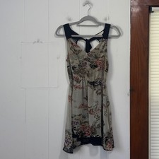 Staring at Stars Y2K Floral Mini Dress XS Black Cream V-Neck Tie Back Sleeveless