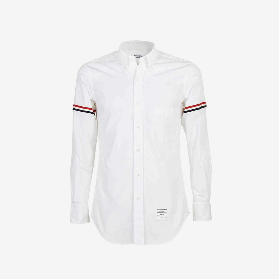 Классический однотонный поплиновый корсажный нарукавник Thom Browne с длинным рукавом и острым воротником - Изображение 3 из 4