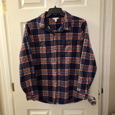 Time and Tru sz L 12/14 fleece button up shacket plaid cozy casual everyday