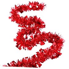 33 Ft Valentines Day Tinsel Garland Shiny Thick Valentines Red Metallic Heart
