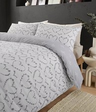 Gorgeous White & Grey Reversible Percale Heart Single Duvet Set Cool Crisp Bed