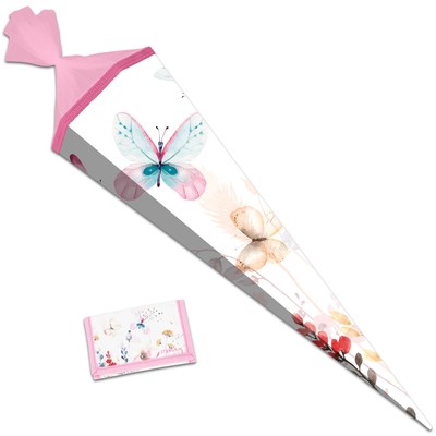 itenga Schultüte 85cm mit Brustbeutel Set SCHMETTERLING Zuckertüte Geldbörse neu