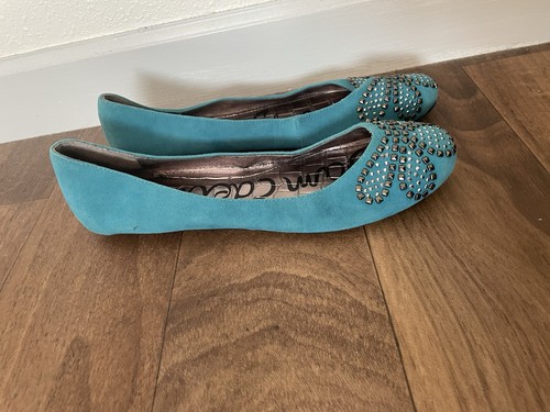 Sam Edelman Sharlene Flat Teal Blue Bow Shoes Sz 8.5 Floral
