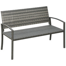 Image of Outsunny Patio Rattan 2 Seater Garden Bench Love Seater Garden Armchair Grey