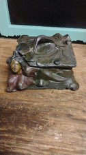 antique art nouveau bronze lady embossed  Jewelry Trinket container