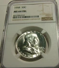 1958 Franklin Half Dollar 50C NGC MS64 FBL