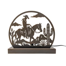 Western Cowboy Metal Night Light – Rustic Cactus Lamp for Southwestern Décor