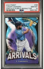 2024 Topps Finest Arrivals Junior Caminero RC Purple /125 TB Rays PSA 10 