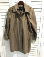VTG London Fog Trench Raincoat Size Large Beige Faux Suede Detachable Hood