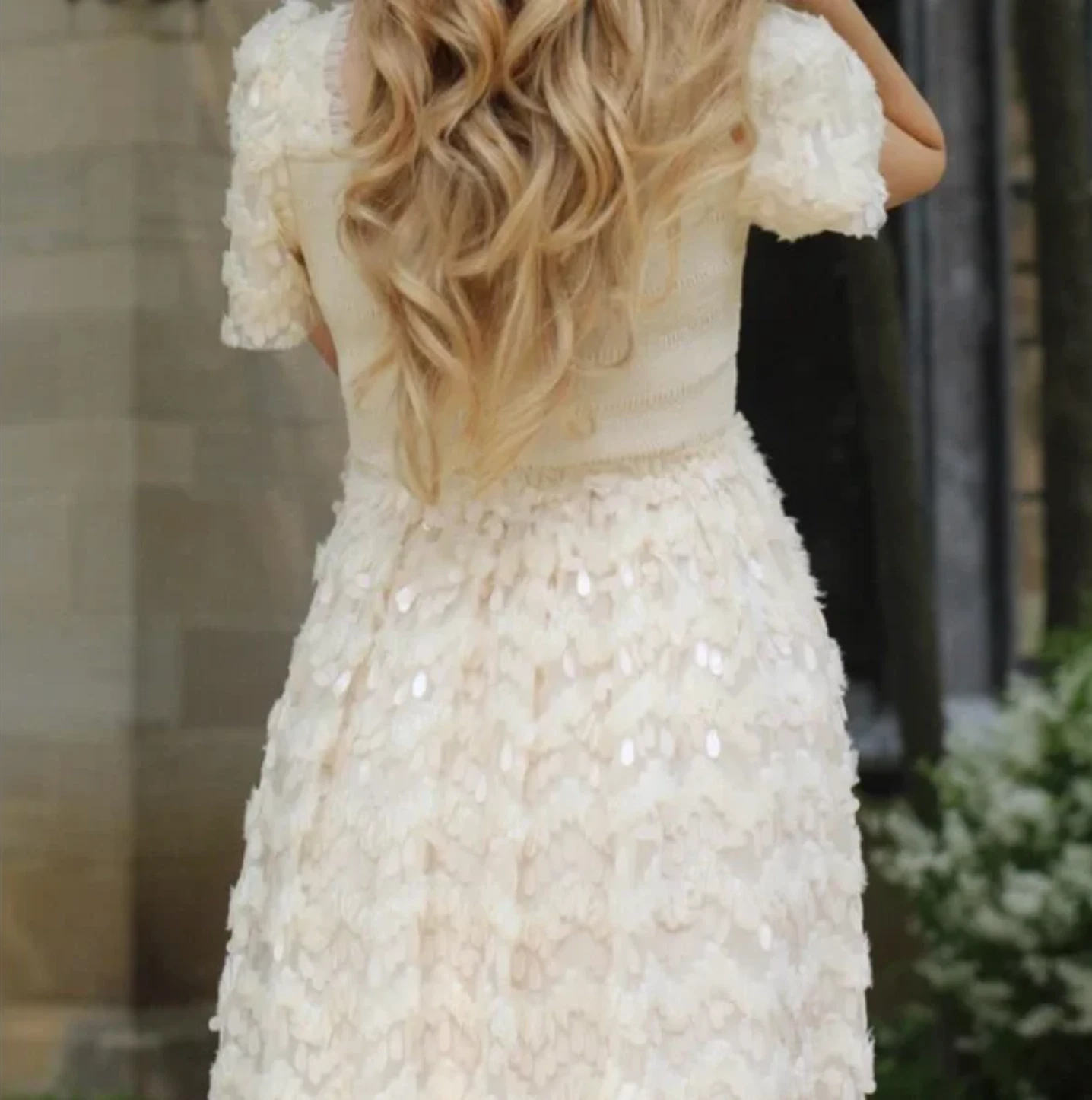 OFF WHITE Ivy City Co. Abito taglia XL avorio bianco sporco paillettes fumè impreziosito nuvola nove