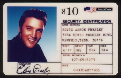 Elvis Identifikation (W/ Foto, Adresse, Ss, Geburtsdatum) TEST-2 Handy Karte