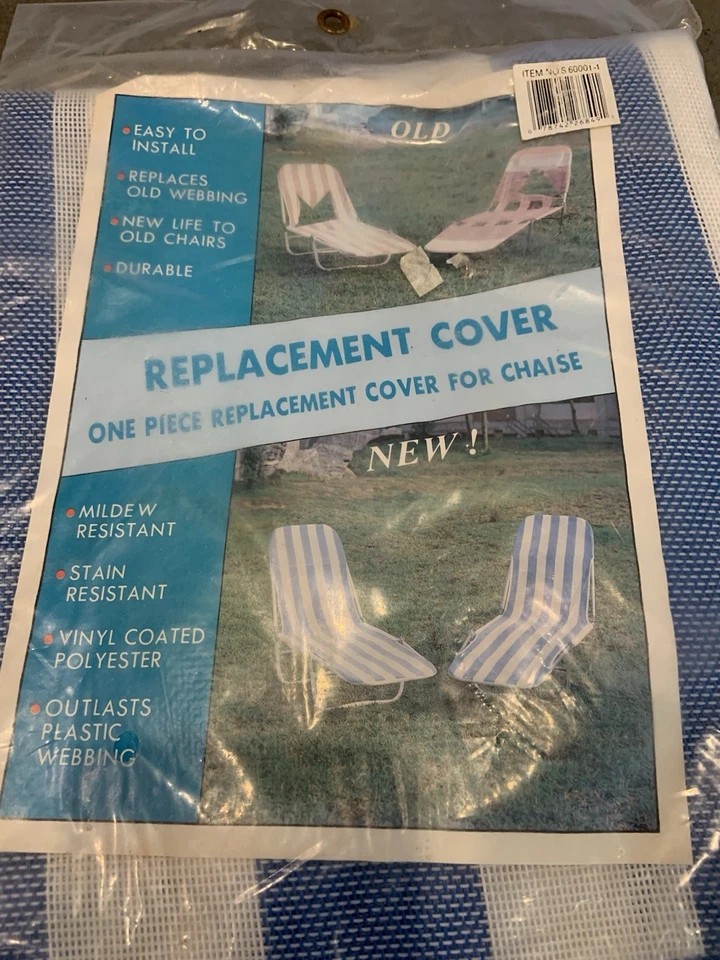 Cubierta de repuesto vintage para chaiselas de césped con palmeadas azul blanco NUEVO Foto 2 de 4