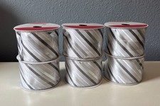 White  Silver Wired Ribbon 2 1/2 in x 20 ft Each, Pack Of 6, New Celebrate It.