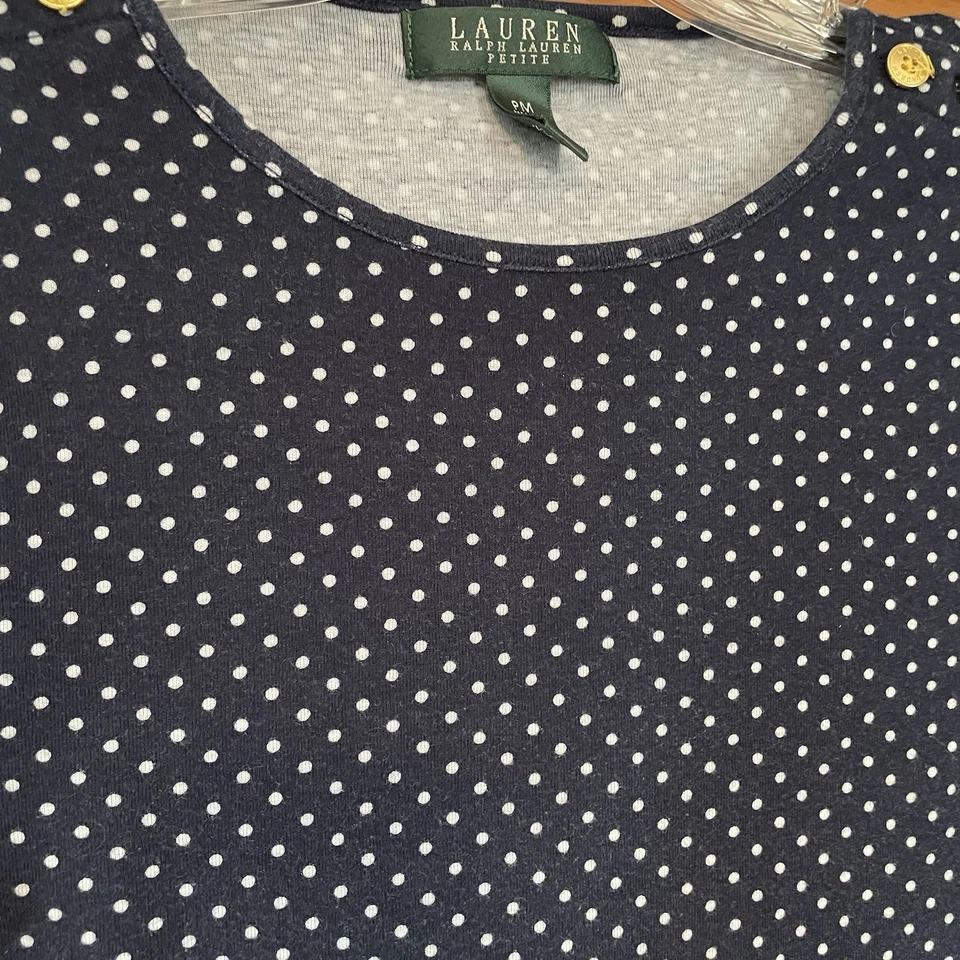 Camisa de manga corta para mujer Lauren Ralph Lauren talla PS azul marino con lunares blancos Foto 4 de 4