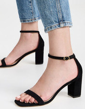 Stuart Weitzman Nudistcurve 75 Block Women  s Heels Sandals Black Suede US 9 B