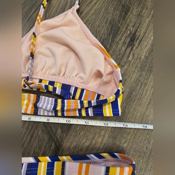 Talla L Bikini Laboratorio Púrpura Naranja Amarillo Rayas Recorte Bikini Vacaciones Primavera Foto 2 de 4