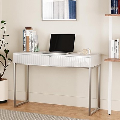 Tworth Design Modern Multi-pose Desk, White & Antique Brass, 43'' L x