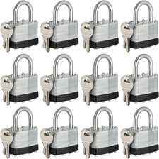 Set of 12 Keyed Alike Padlocks Nickel Plated 40mm Wide Body 1 Inch Shackle