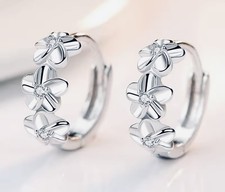 GORGEOUS MODERNIST 925 SOLID STERLING SILVER CLEAR STONE STUD EARRINGS STUDS
