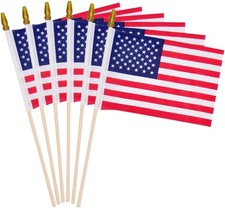 6 Pcs 4x6 Inch Small American Flags on Stick, Mini Handheld US 6 pcs