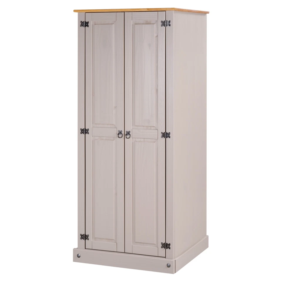 Corona Wardrobe 2 Door Grey Bedroom Solid Mexican Pine Wood Flat Top - Image 2 of 4