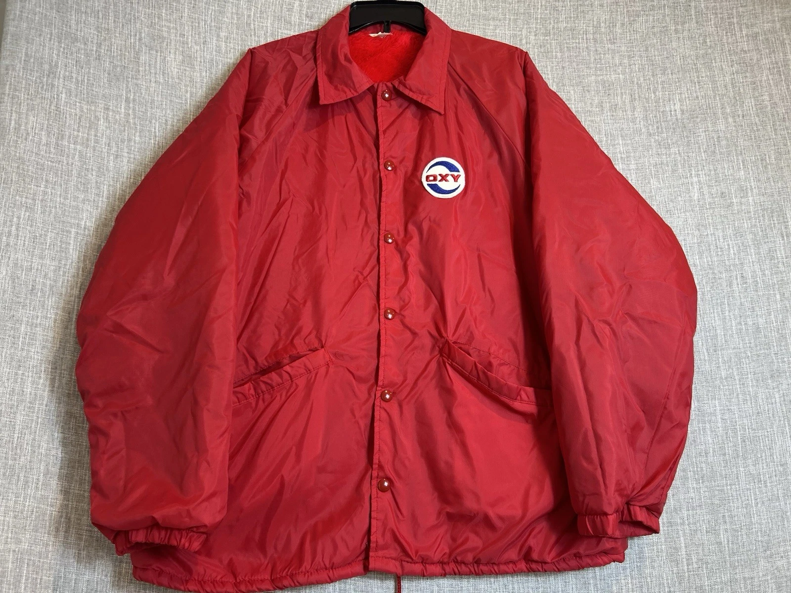 Vintage OXY Men's Large Red Windbreaker Jacket Warm Lining Snap buttons SKU0015