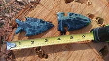 Two Blue Mexican spiderweb Obsidian Flint Knapped Points Arrowhead/Atlatl Points